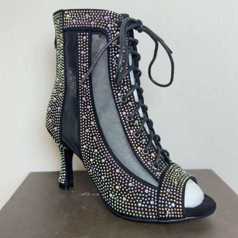 Fashion Water Diamond Hollow Out Fish Mouth Cross Strap Cool Boots European American Women 8cm High Heels Jazz Dance Latin Dance Sandals