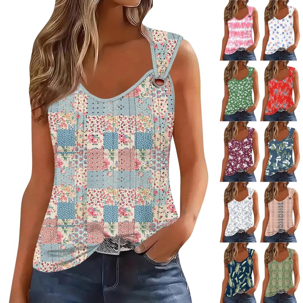 Women's Girl Tank Top Casual Vest Tops For Women Cute Knit Vest Top Gradient Floral Print Loose Fit Sleeveless Tops Flowy Eyelet