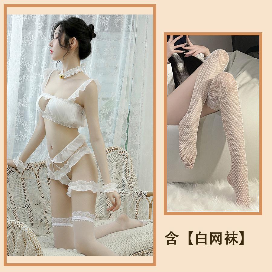 Sex Lingerie Uniform Seduction Pussy Girl Perspective Female Chiffon Love Hollow Sexy Suit Three Points