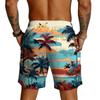 Men's Casual Hawaiian Print Drawstring Shorts Lightweight Quick Dry Beachwear Five Inch Inseam Swim Trunks with Pockets