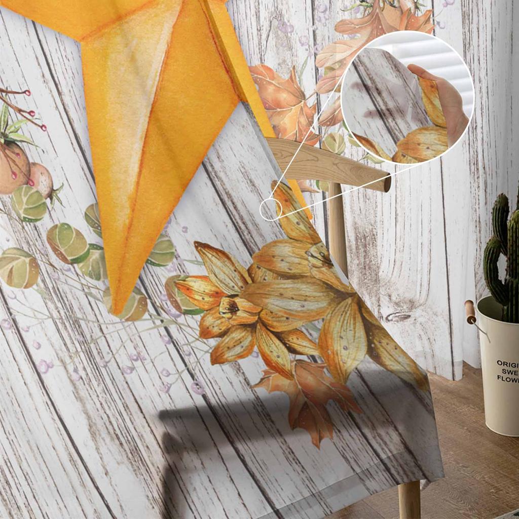 Herbstliche Holzmaserung Orange Fünfzackiger Stern Ahornblatt Transparente Vorhänge für Kinder Wohnzimmer Voile Fenstervorhänge Tüllvorhänge