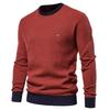 Men's Personalized Khaki Round Neck Warm Knit Pullover for Autumn/Winter