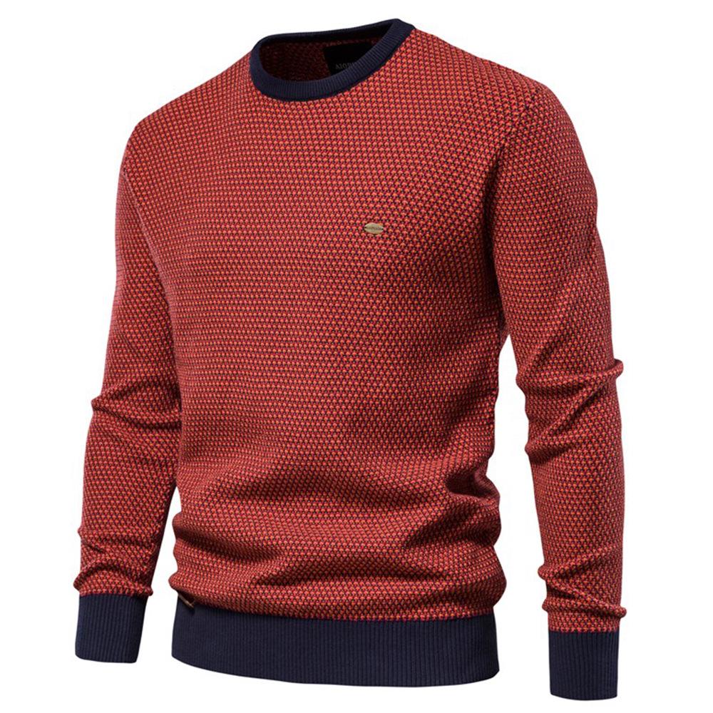 Men's Personalized Khaki Round Neck Warm Knit Pullover for Autumn/Winter