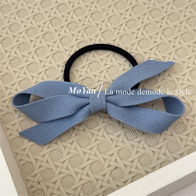 Retro denim bow hair rope female port ponytail tie head rope versatile hair band high elastic rubber band