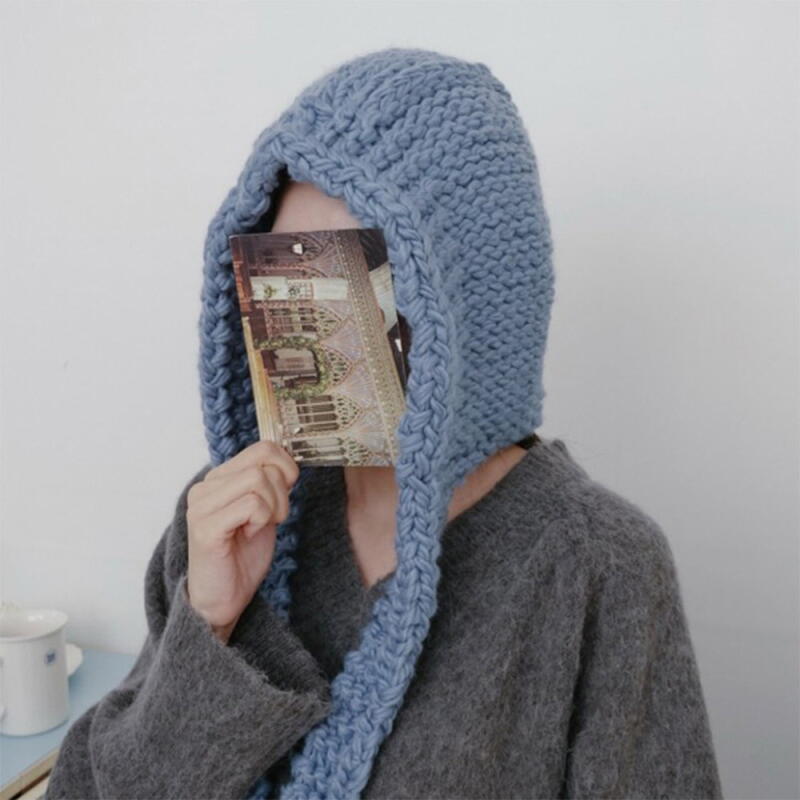 Women s Patchwork Knit Hoodie Balaclava Beanie C8647_Charcoal