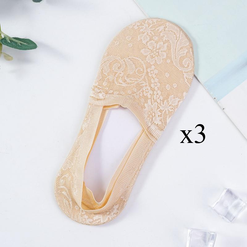 3 Paar Damen Söckchen Sommermode Neue Stil Spitze Blume Kurze Socken Rutschfeste Unsichtbare Socken
