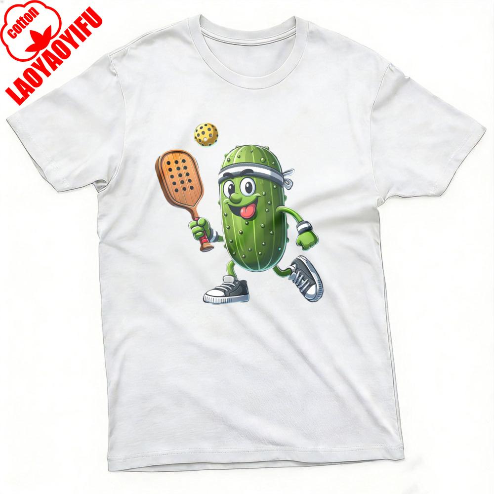 Cucumber Playing Pickleball Summer Unisex TShirt Casual Funny Design for Outdoor Activities and Sports Clothes Summer Tees