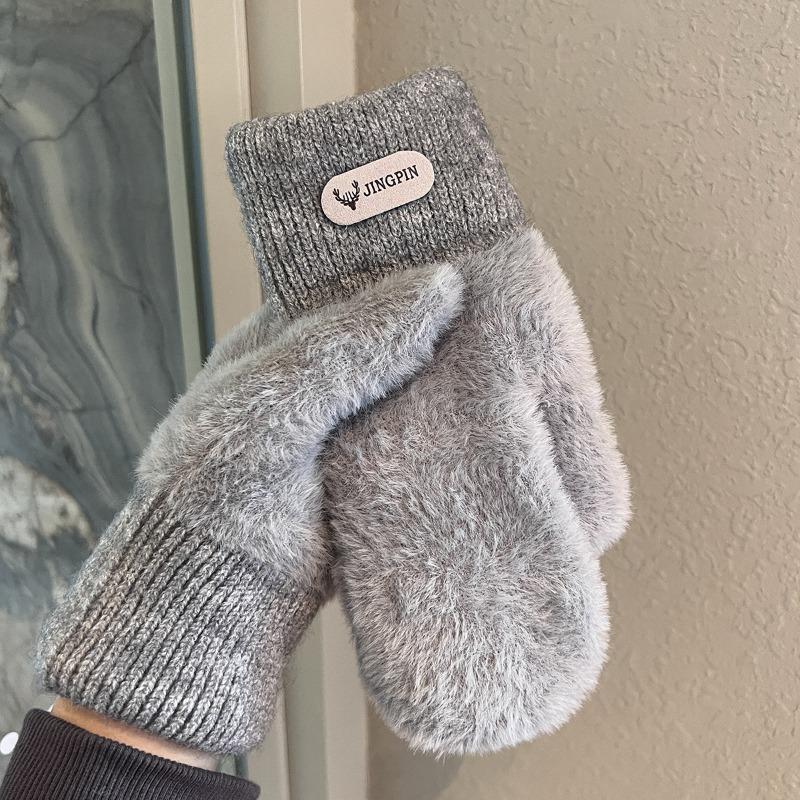 Fleece thickened gloves winter men and women couples wool knitted to keep warm and cold students outdoor riding with fingers