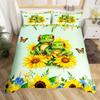 Kawaii Frog Duvet Cover Cute Frog Bedding Set For Boys Girl Blossom Flowers Floral Comforter Cover Cartoon Farm Animal Bed Cover