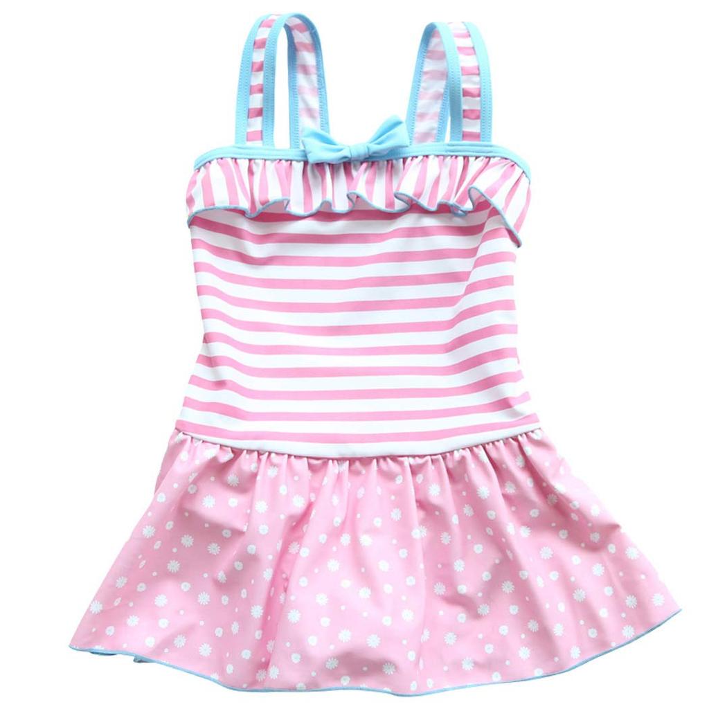 Costum de baie întreg cu umeri goi pentru fete de școală elementară, Copii, Juniori, Fete, Studenți, Volane, kids313-A (Un roz, (110cm))