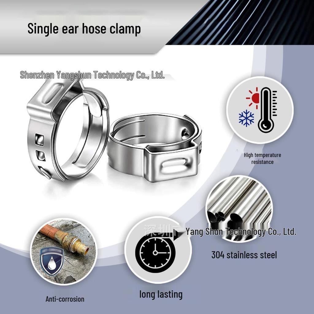 100-Piece Set: 304 Stainless Steel Single Ear Stepless Hose Clamps (5.3-15.3mm) with Pliers