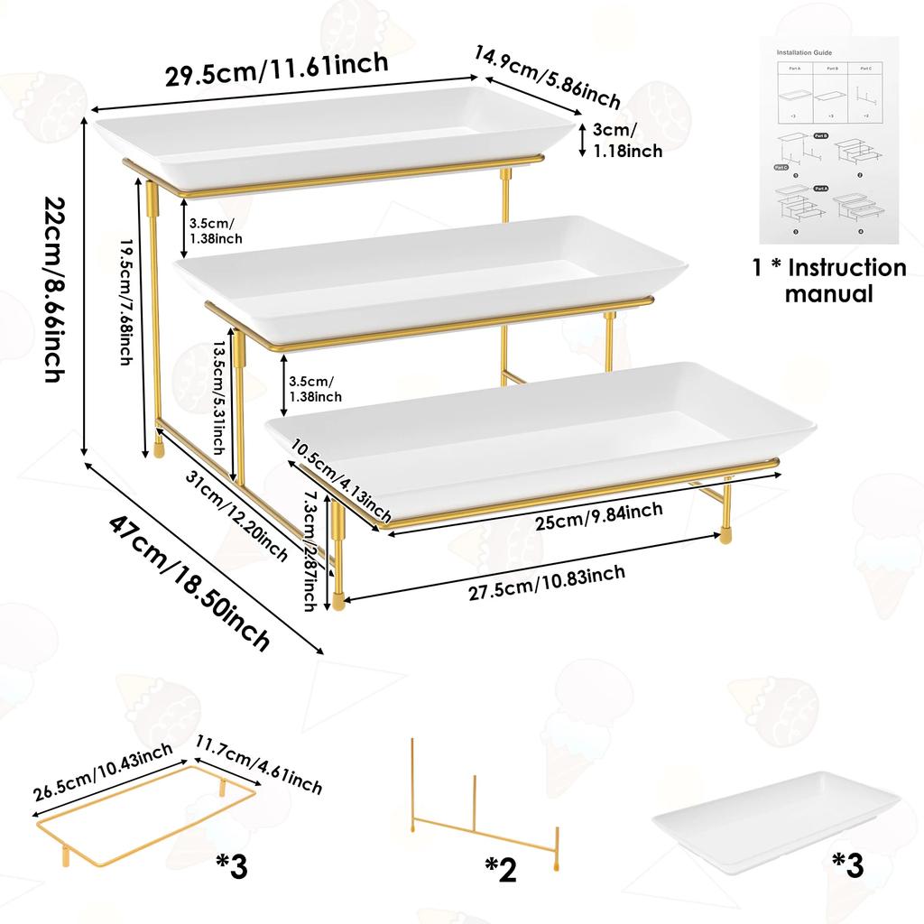 3 Tier Serving Stand Set Fruit Dessert Display Tray Cupcake Tier Stand for Home Party Wedding Display Tray