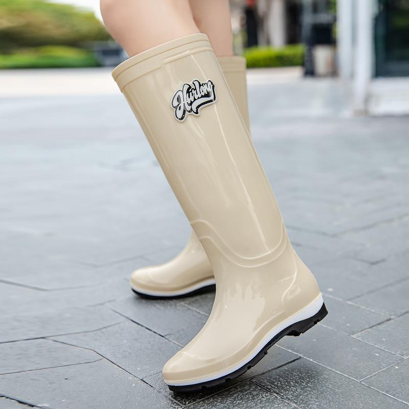 Plus Tall Rain Shoes Women's Fashion Rain Boots Outdoor Extra Tall Waterproof Shoes Rubber Shoes Velvet Long Waterproof Boots