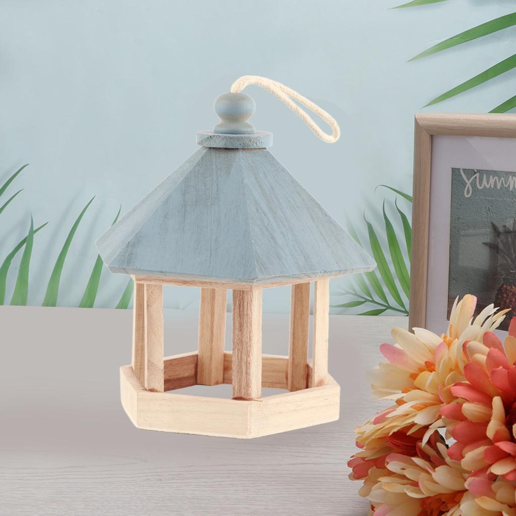 Outdoor Wooden Birds House Shaped Feeder Food Container with Hang Rope for Garden Park