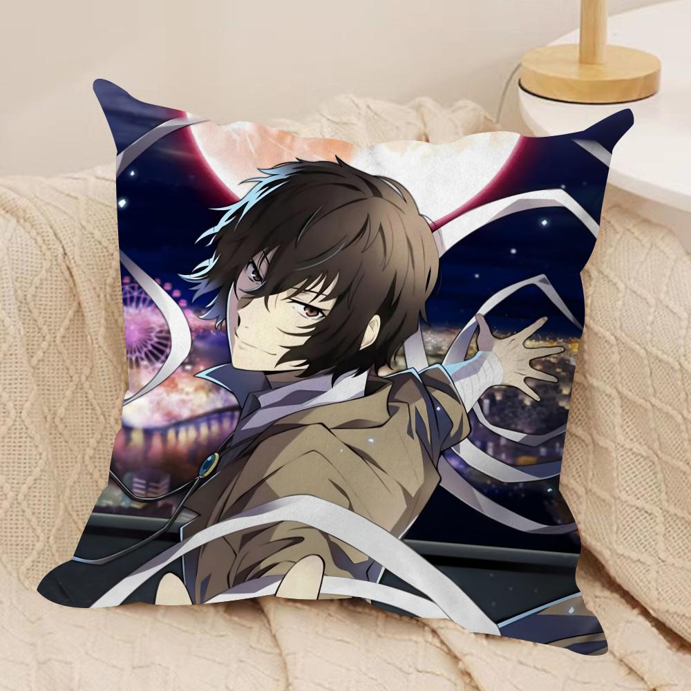 B-BunGo S-Stray Dogs Cushion Cover Soft Plush Fabric Double-Sided Printed Sofa Cushion Cover for All Seasons Home Decor Gift