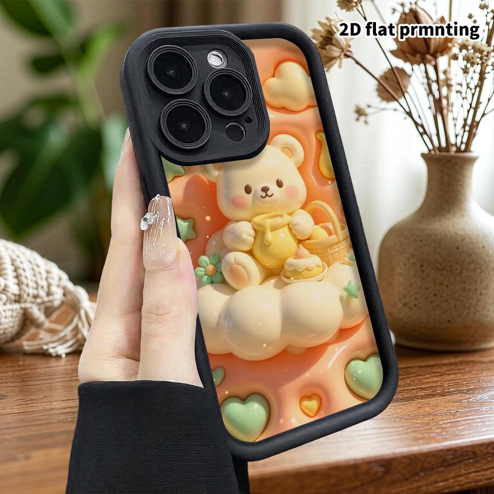 Phone Case: 2D flat design, fits iPhone 18 17 16 15 14 13 Pro, peach honey little white bear, perfect Christmas and Halloween holiday gift