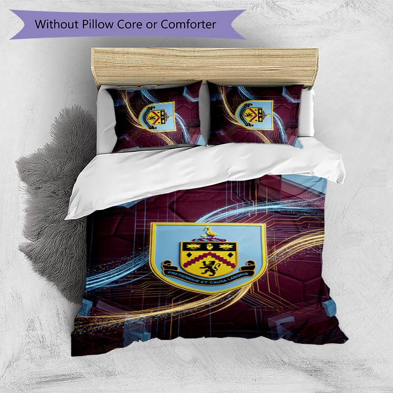 Burnley Football Printed 3 Pieces Bedding Set, Comfortable Skin Friendly Bedroom Duvet Cover Set
