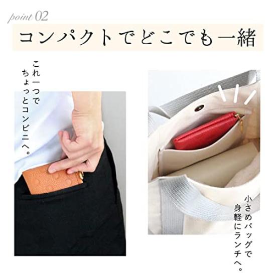 Brave Himeji Leather Mini Wallet with L-Shaped Zipper, Made in Japan, Polka Dot Design, Elegant and Stylish, with Exterior Pocket, Slim Design, Easy