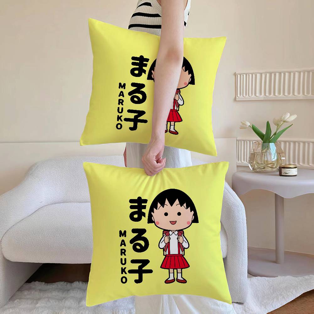 Chibi Maruko-Chan Pillowcases: Let It Snow, Merry & Bright Room Home Decoration Peach skin 18*18(CM)-1Pcs