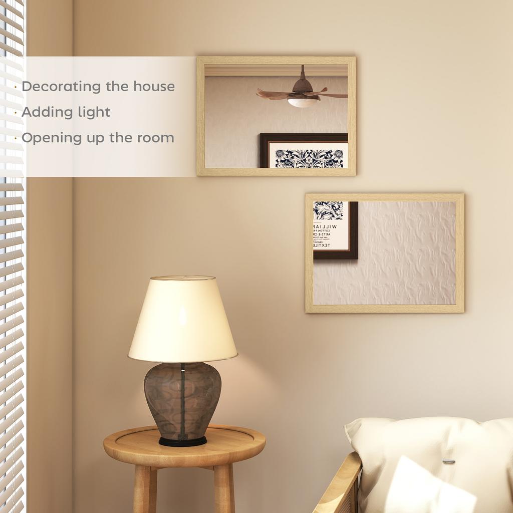 Wall Bathroom Mirror, 30 x 40 cm Wall-Mounted Mirror for Living Room, Bedroom, Hallway, Set of 2, Natural