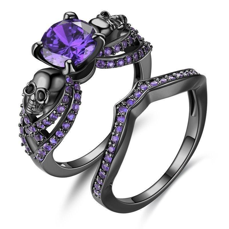 

Gothic Skull Rings Red Purple Crystal Ring Cocktail Party Halloween Biker for Women Christmas Gifts 7 червоний