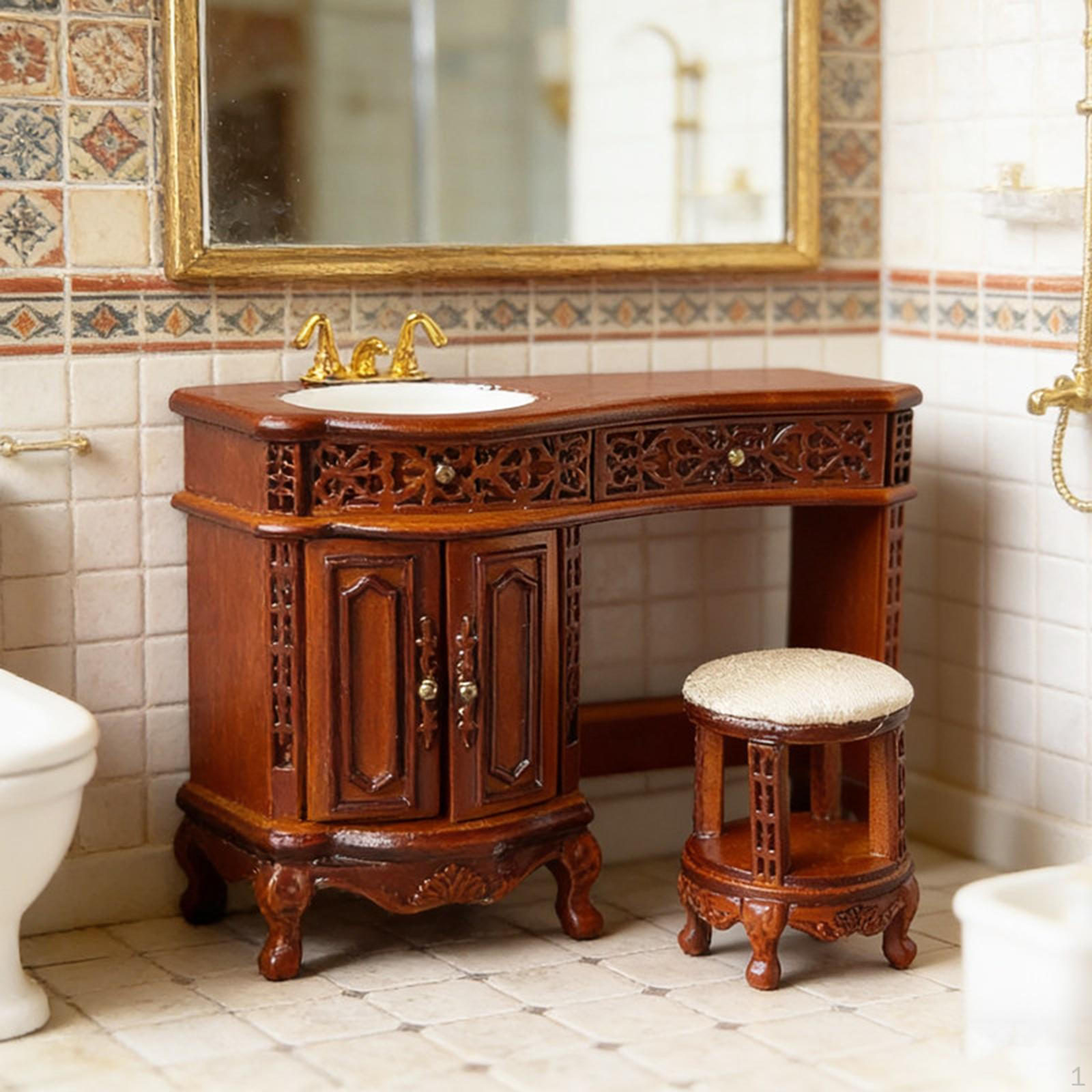 

1:12 Ванная комната Хранение Туалетный столик Шкаф Раковина Модель Фото Реквизит Игрушка для игры в кухню для микро-ландшафта