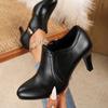 High Heels, Single Shoes, Deep Toe and Ankle Boots, Zippered Small Leather Shoes, Women's Slim Heels, Pointed Toes, Versatile Women's Shoes