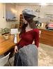 Spicy Girl Black Lace Patchwork V-neck Slimming Long Sleeve Top for Women