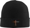 Black Knitted Beanie with Faith Over Fear  Cross Patch Religious Inspirational Winter Warm Skull Cap for Unisex Women
