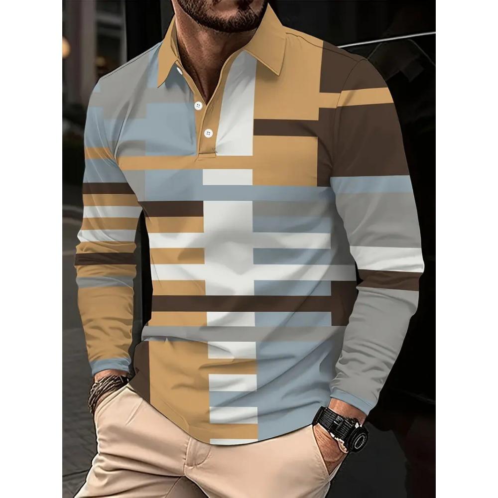 

Новая мужская толстовка с лацканами на пуговицах, с длинными рукавами, рубашка поло, праздничный повседневный топ M