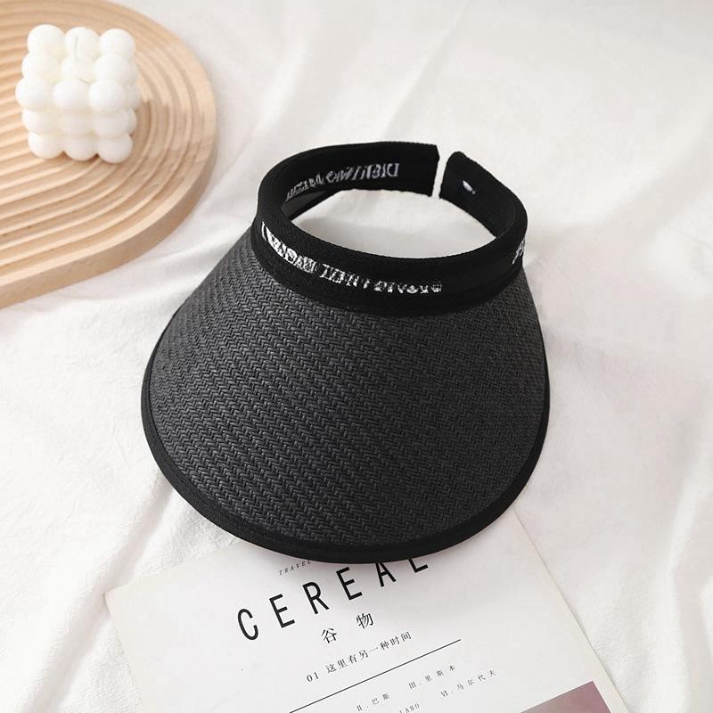 Big eaves vinyl sunscreen hat women's summer UV protection empty top hat riding beach straw shading sun hat