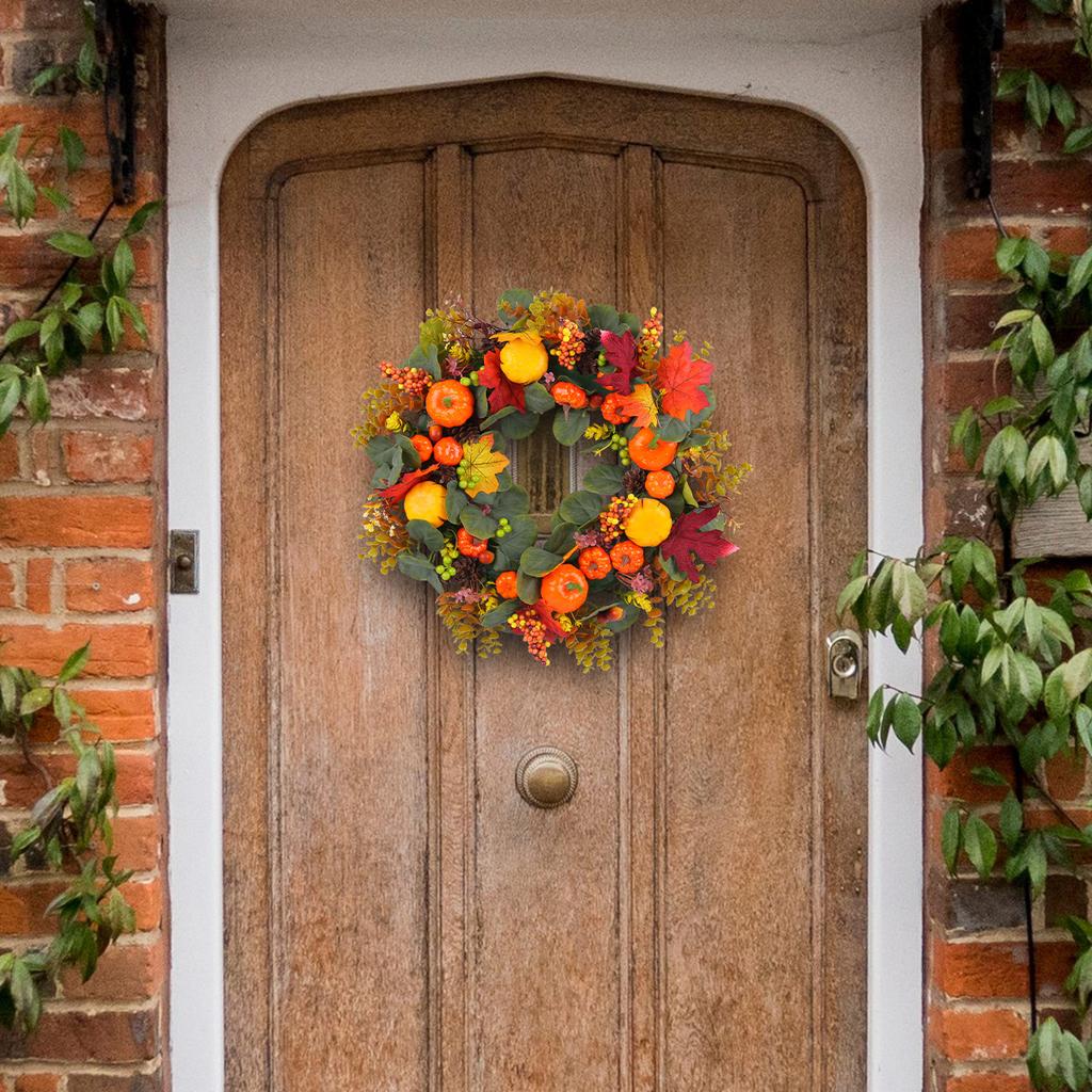 50cm Harvest festival decor pumpkin maple leaves wreath, front door hanging wreath, home decorative flower wreath