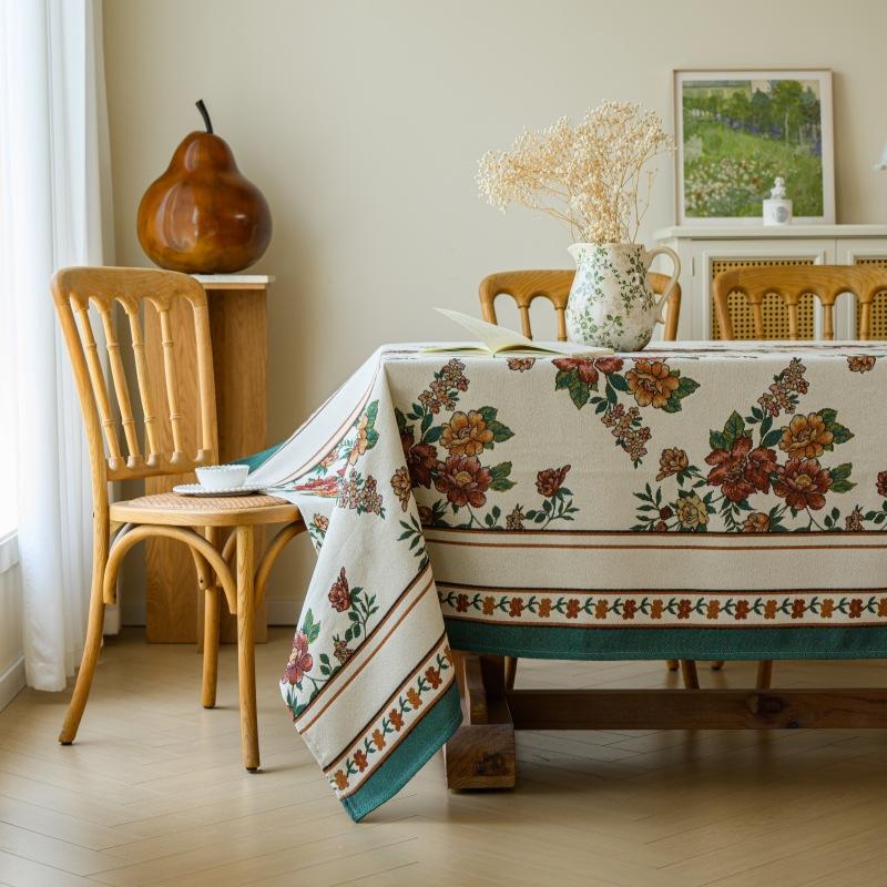 Thick Cotton Linen Jacquard Tablecloth American Country Vintage Rectangular Dining Table Cover Premium Yarn Dyed Tablecloth