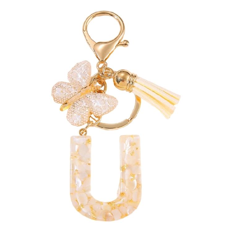 Decorative Initial Keychain Butterfly Charm Tassels Pendant Stylish Resin Alloy Material Compact Everyday Accessory