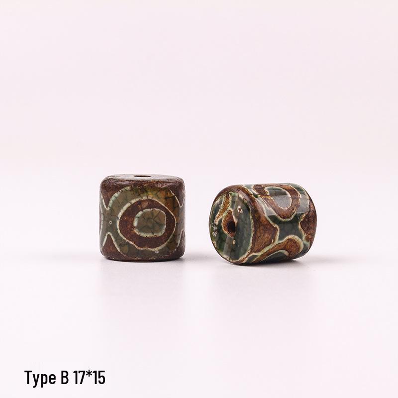 Tibetan Three-Eyed Dark Green Agate Dzi Pendant Necklace
