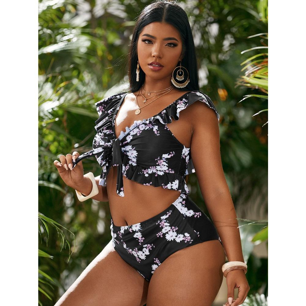 

Новый купальник женский с разрезом на плече большого размера для полных женщин с принтом 4XL