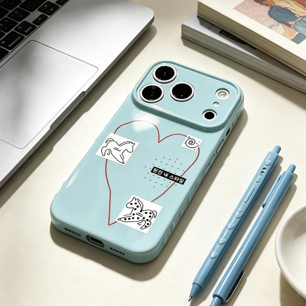 Hand-painted Love Applies To Apple 15 Mobile Phone Case 17PM Protective Case 17/16PRO New Niche iPhone Anti-drop