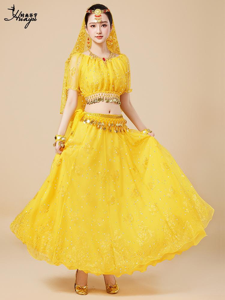 Huayu Danse Ethnique Xinjiang Fille Indienne Chiffon Costume de Performance Ensemble Adulte