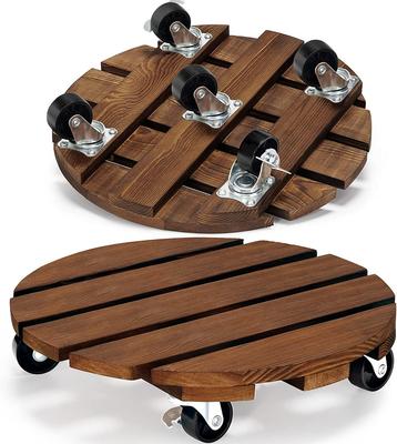 Yangbaga Flower Pot Stand Set of 2 Flower Movable Round Wooden Flower Pot Trolley with Lockable Casters for Flower Succulent Garden Pots, Saucers,