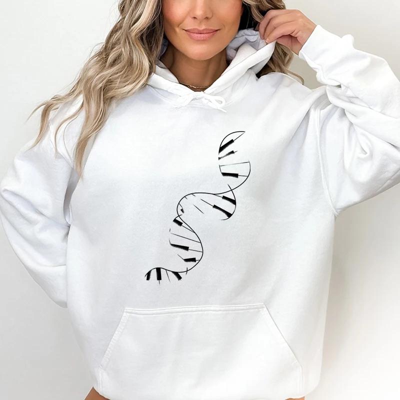 Damskie Modne Codzienne Bluzy z Kapturem DNA Piano Klawiatura Klasyczna Graficzny Nadruk Odzież Damska Prezent dla Miłośnika Muzyki Harajuku Klasyczna Bluza z Kapturem
