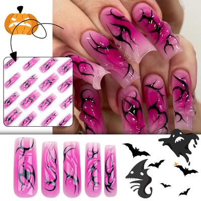 Ladies Halloween Rose Red Spicy Girl Style Rectangular Wearable Nail Slices(Glue 2ml)