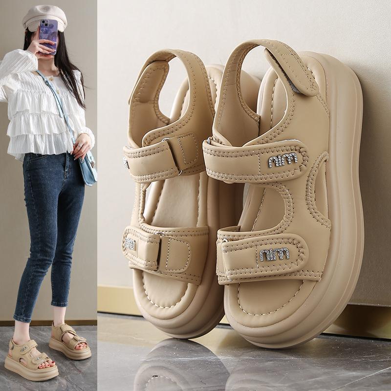 Casual sports style Roman sandals women's summer new muffin thick sole heightening Velcro seaside beach shoes