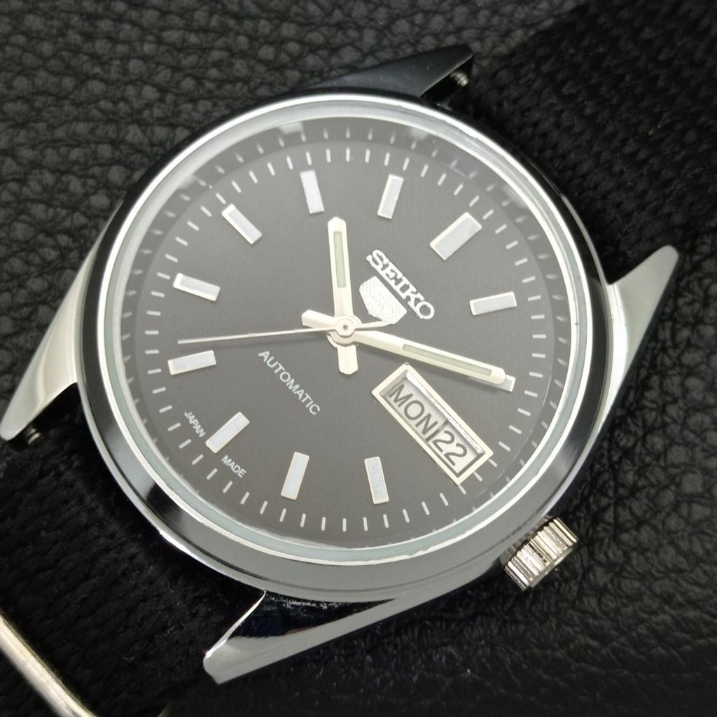 JAPAN VINTAGE SEIKO 5 AUTOMATIC REFURBISHED MENS BLACK DIAL WATCH A440606-4 Sk-a440606