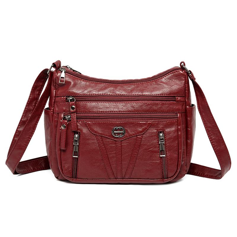 Dámská kabelka středního věku z měkké kůže, velkokapacitní vícevrstvá crossbody taška