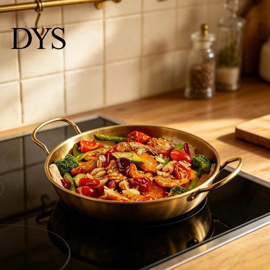Even Heating Pan for Gas Stoves Ramen Soup Pot with Dual Handles, Stainless Steel Nonstick Flat Functional Kitchen Grilling Bottom Frying Pan,