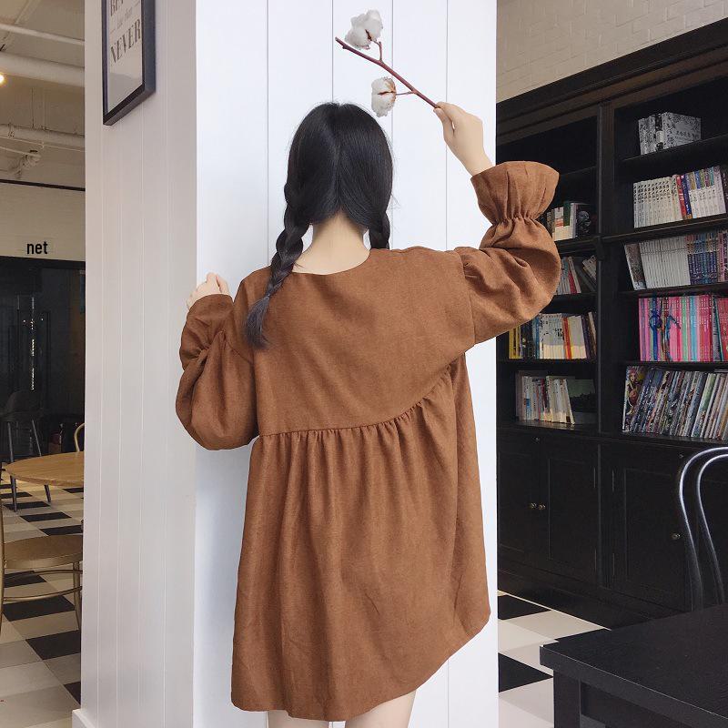 2025 Frühling/Herbst Damen Koreanisch-Japanischer Stil Schnürkleid Trompetenärmel Midi-Kleid