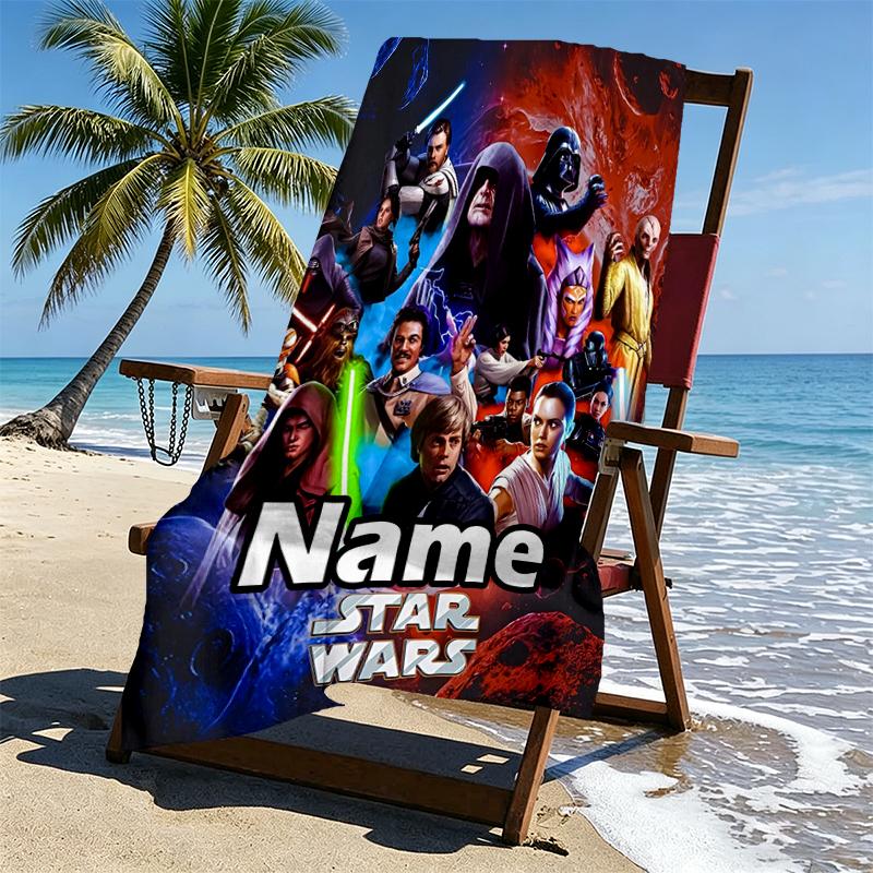 Custom Name Personalized Star Wars Print Beach Towel, for Trip Camping Beach Party Home Decor, Birthday Gift for Family & Friends