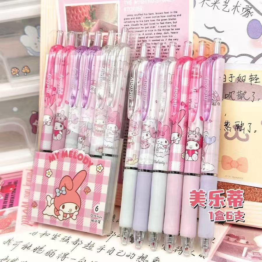 Sanrio Characters Kuromi Melody Cinnamoroll Press Gel Pens Kawaii Stationery Black Ink Writing Pens