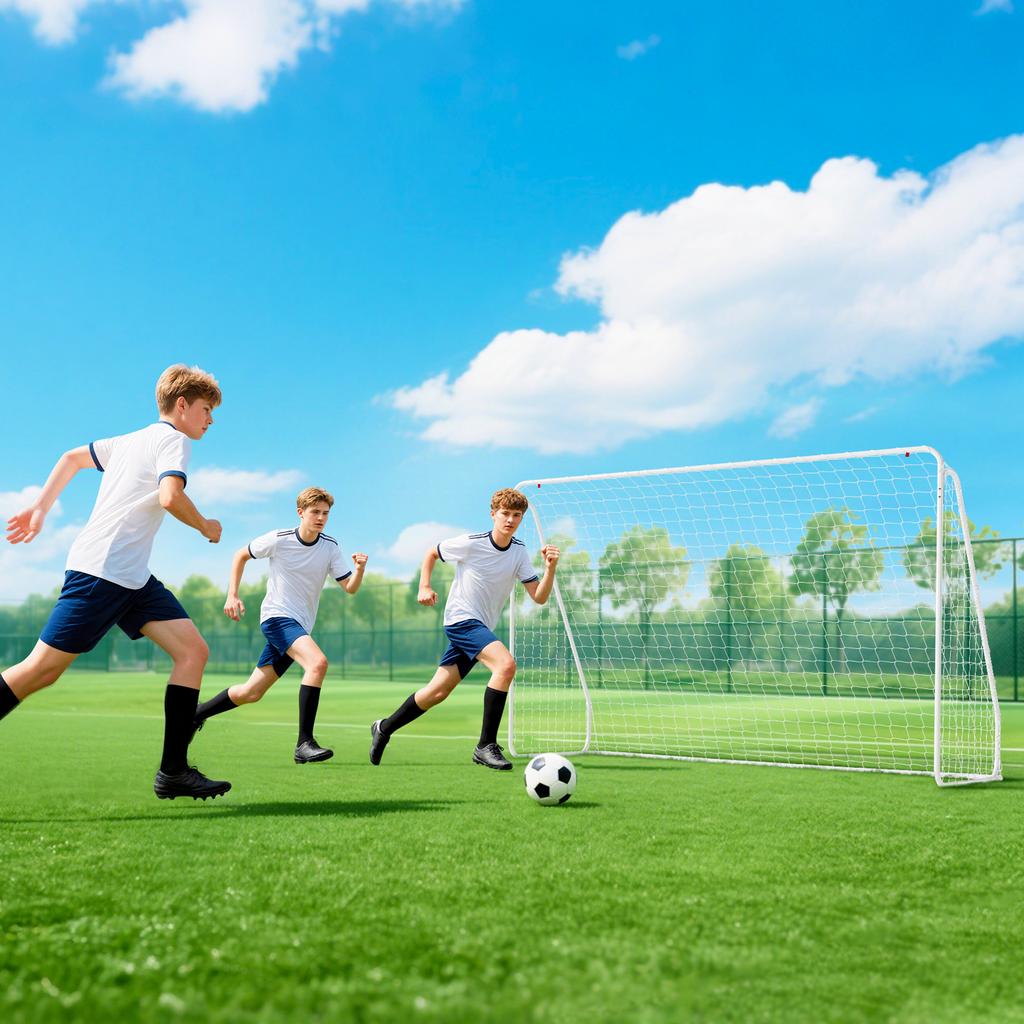 Football Goal Soccer Cage, 301 X 120 X 200 Cm, Epoxy-Coated Metal Frame, PE Netting, White