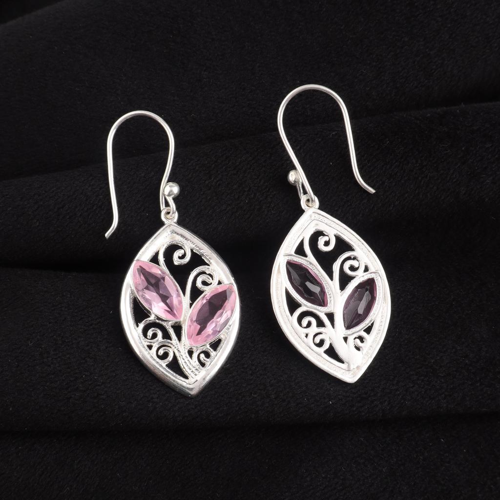 Pink Morganite Gemstone Sterling Silver Handmade Earring, 925 Silver Jewelry For Mother/Wife, Dangle Earring, New Year Gift CE-24-10
